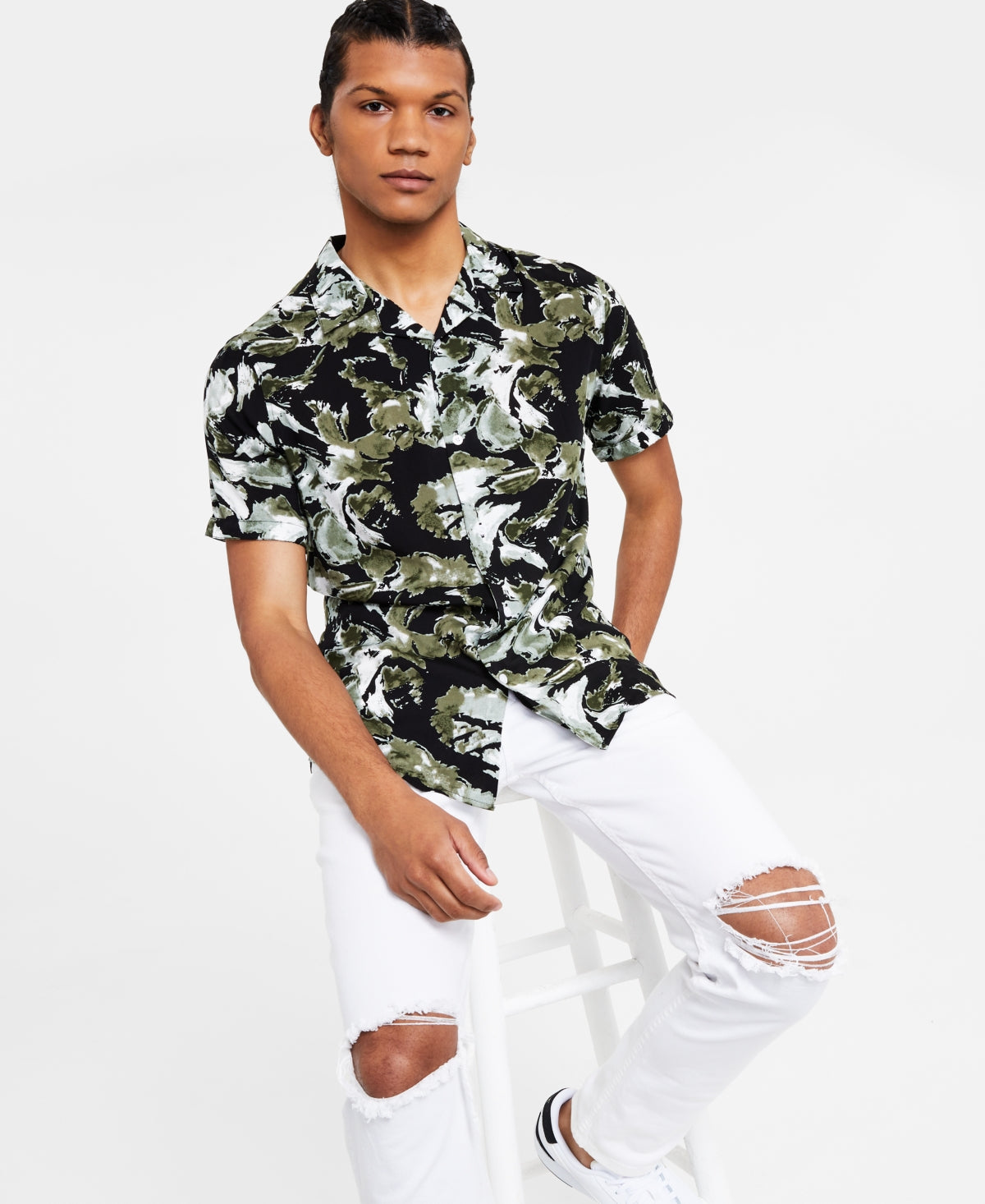 Elevenparis Mens Regular Fit Abstract Floral Short Sleeve Button Down Shirt XL