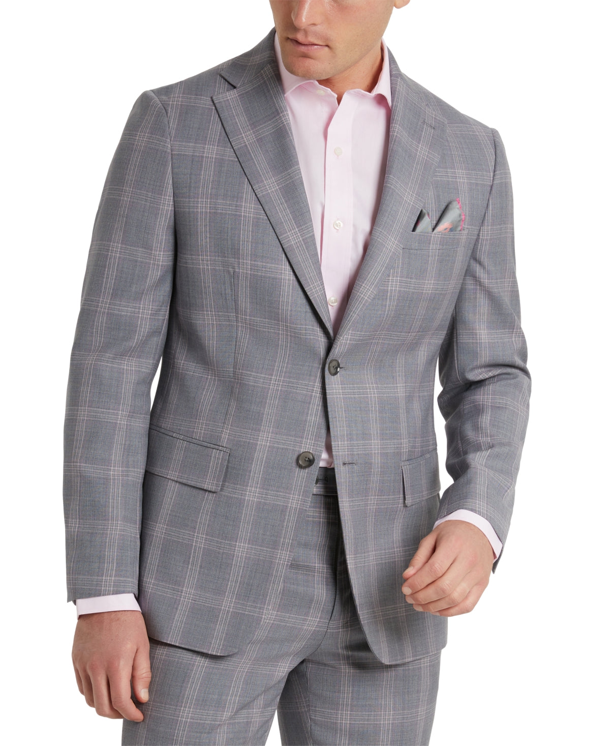 Tallia Mens Slim-Fit Wool Suit Jacket 36S Grey Plaid