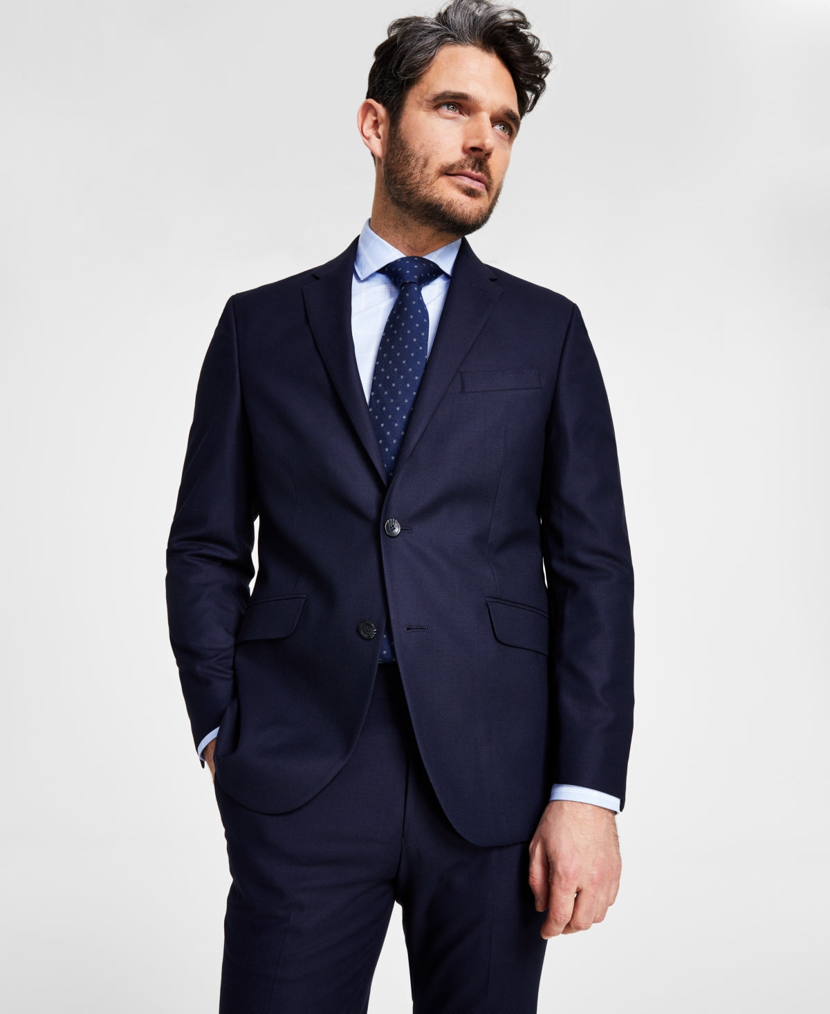 Kenneth Cole Mens Slim fit Suit Jacket Blazer 34 S Navy Blue Solid Stretch