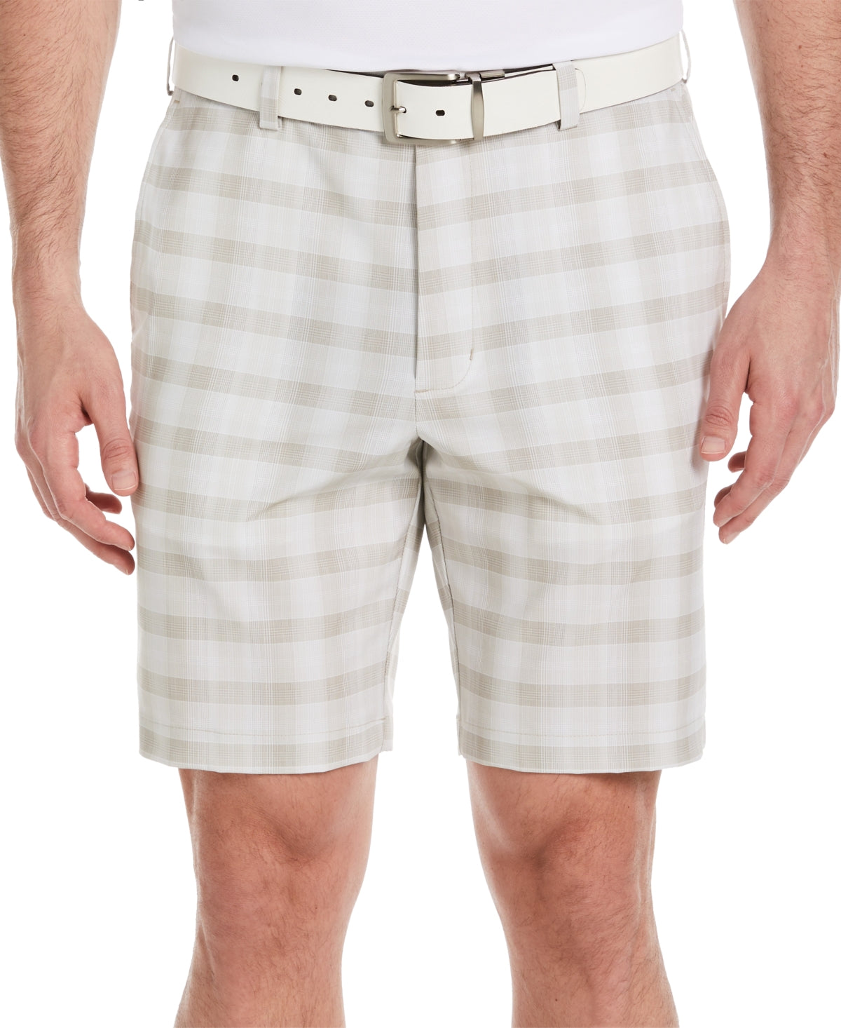 Pga Tour Men's Moisture Wicking Shadow Plaid 9" Golf Shorts Beige Chinchilla 42