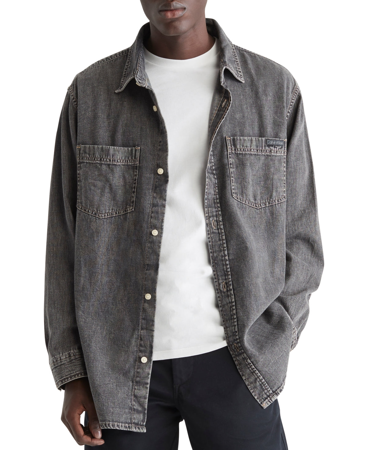 Calvin Klein Men's Origin Denim Button Down Shirt Vagabond Black Large