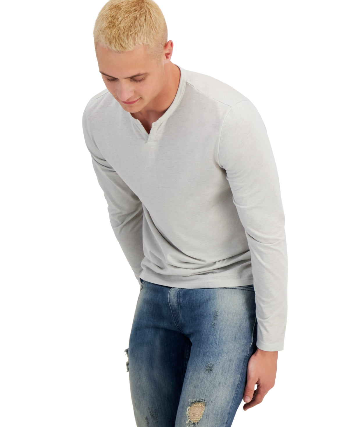 INC International Concepts Mens Long-Sleeve T-Shirt Stucco Grey 2XL
