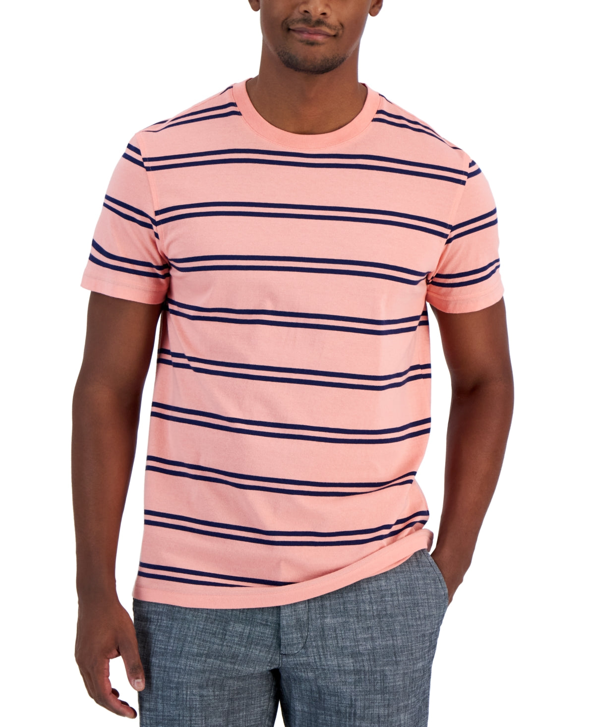 Club Room Men's Double Stripe Tshirt Pink Small