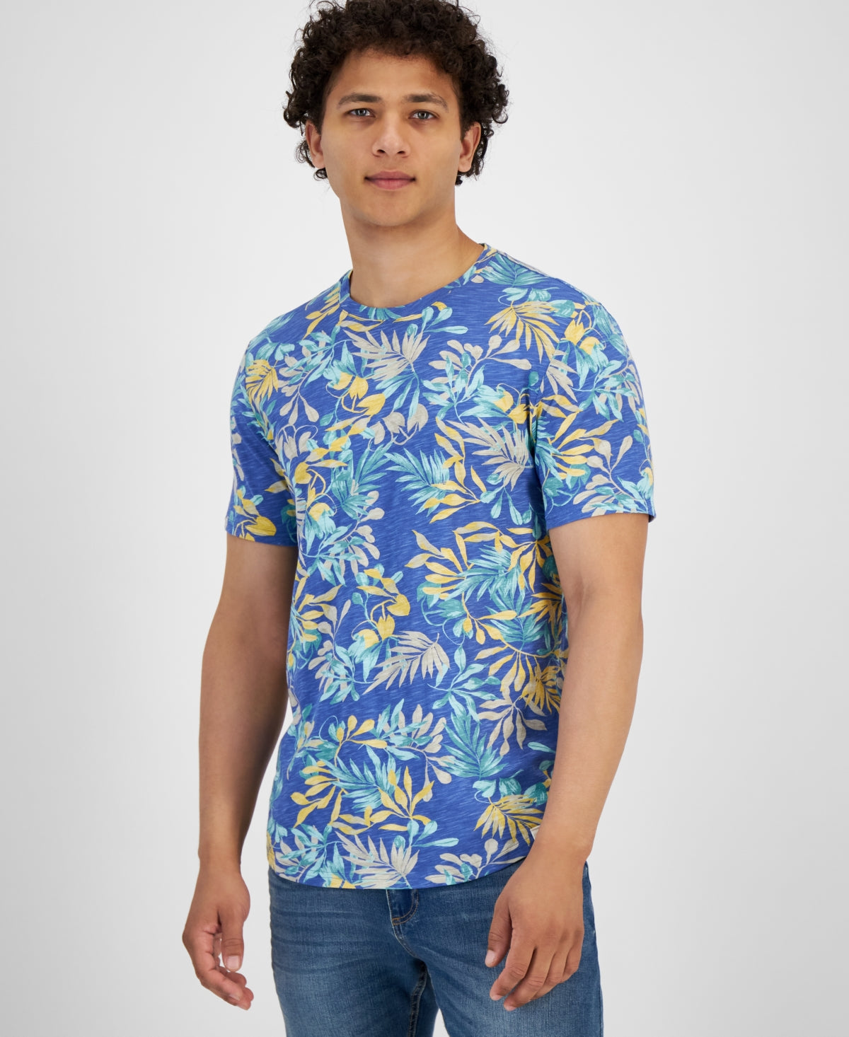 Sun + Stone Mens Leafy Oasis Short Sleeve T Shirt Blue XL