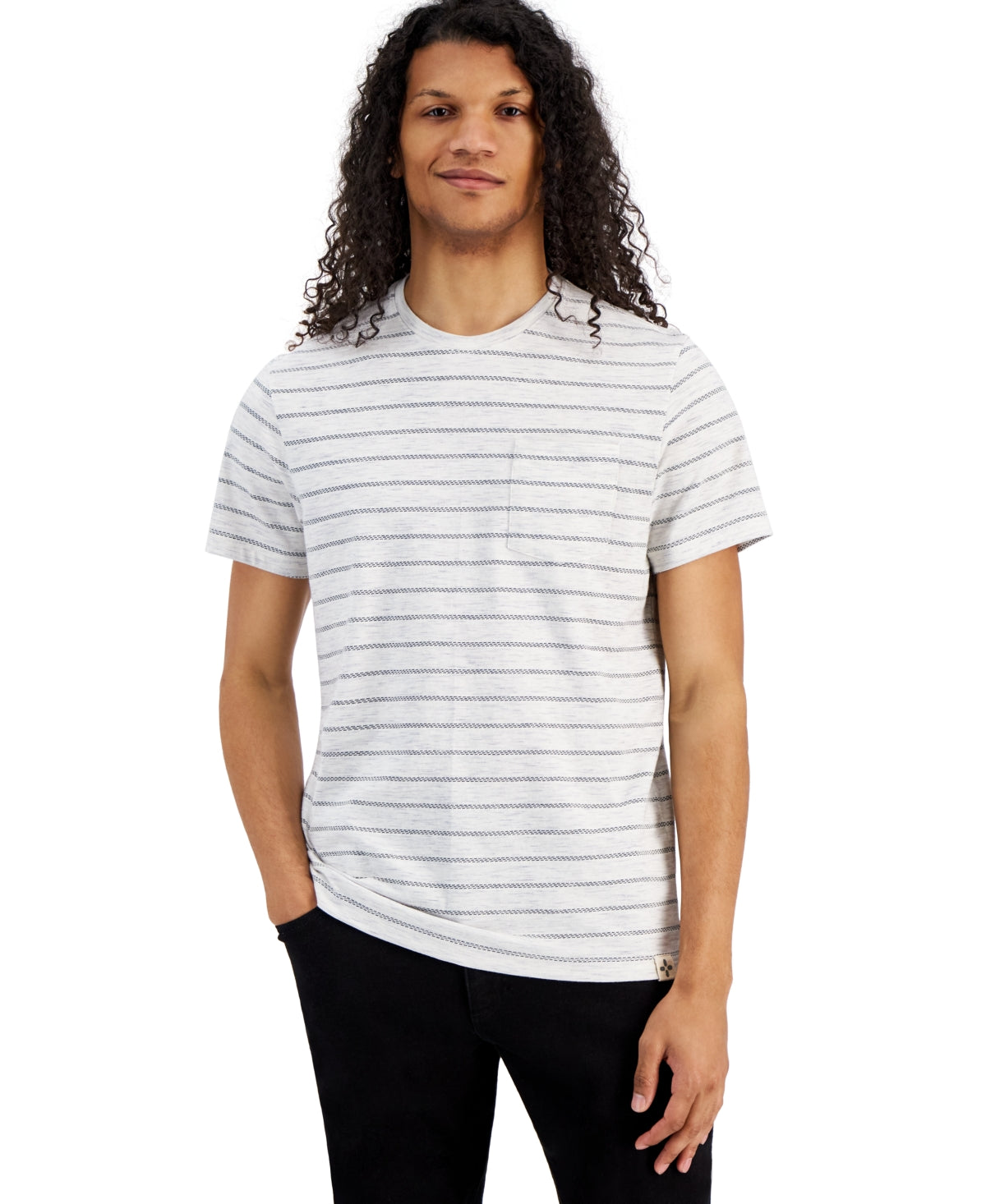 Sun + Stone Men's Aaron Regular Fit Stripe Pocket T Shirt Vintage White Small