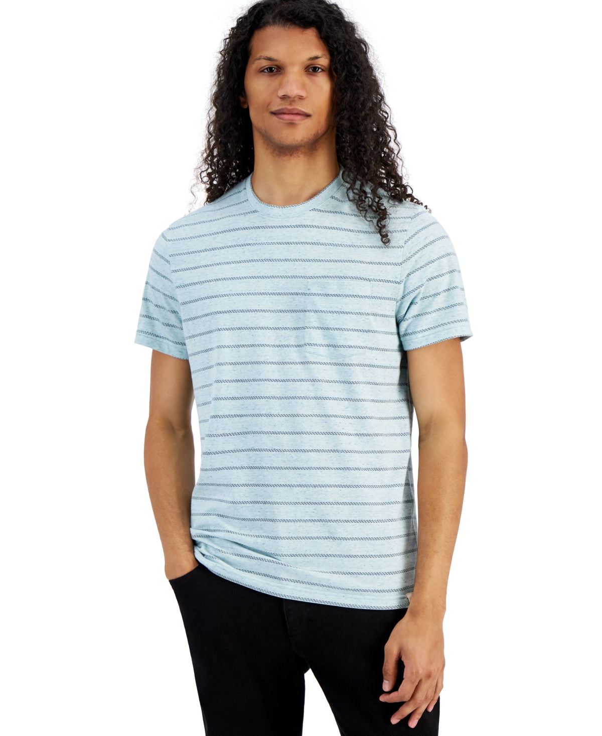 Sun + Stone Mens Aaron Regular Fit Stripe Pocket Short Sleeve T Shirt Blue Large