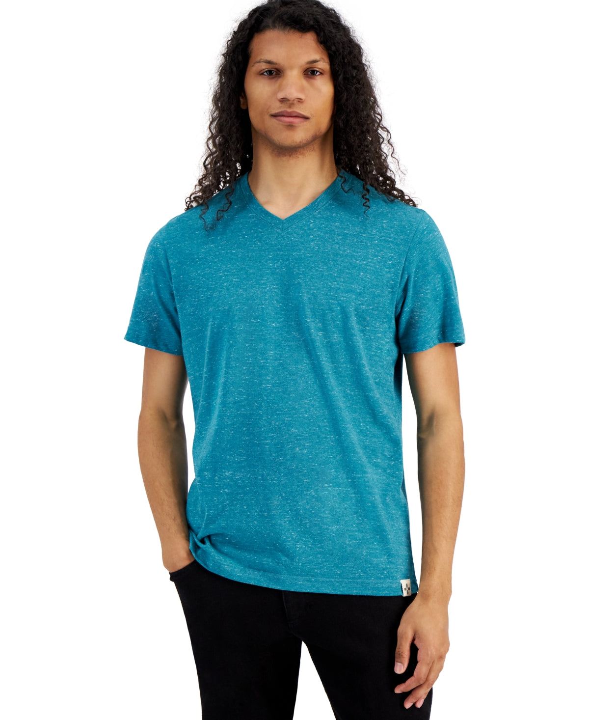 Sun + Stone Men's Regular Fit Nep V Neck Short Sleeve T Shirt Blue 2XL