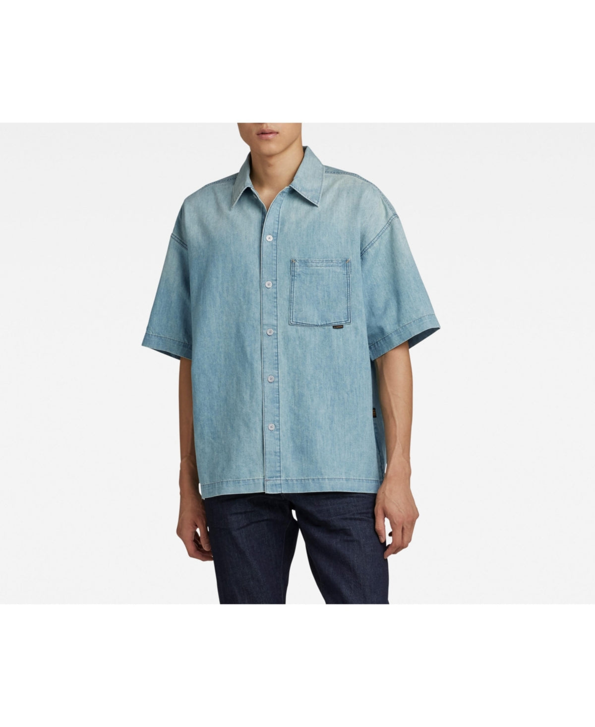 G-Star Raw Mens Oversized Sun Faded Short Sleeve Button Down Shirt Blue Large