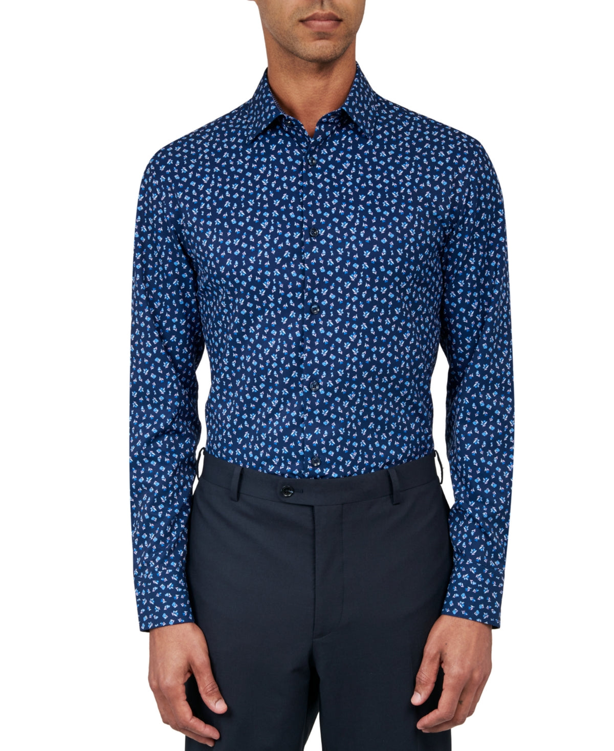 Construct Mens Slim fit Long Sleeve Button-Up Shirt Medium Blue Floral