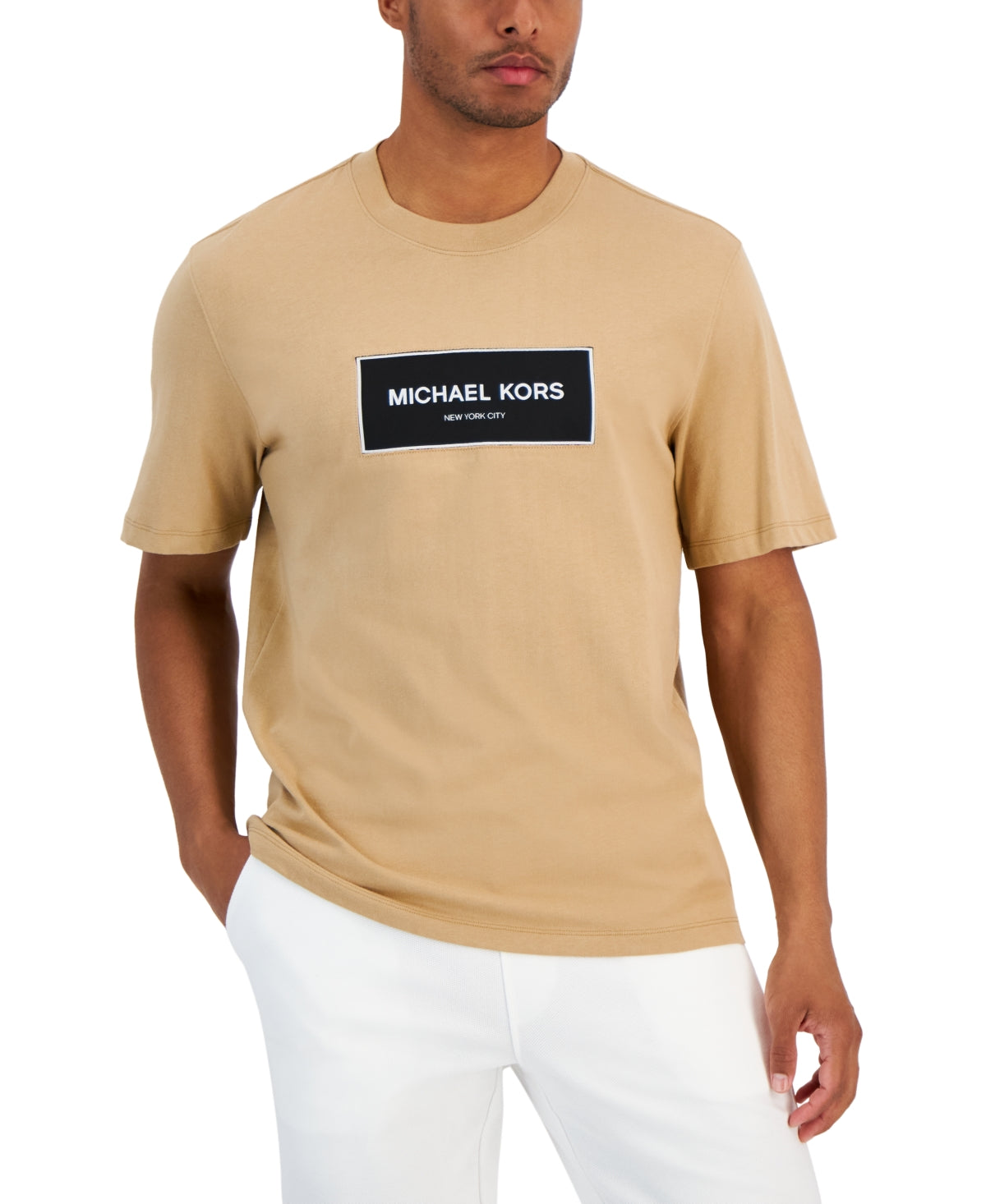 Michael Kors Mens Logo Short Sleeve T Shirt Modern-Fit Khaki 2XL