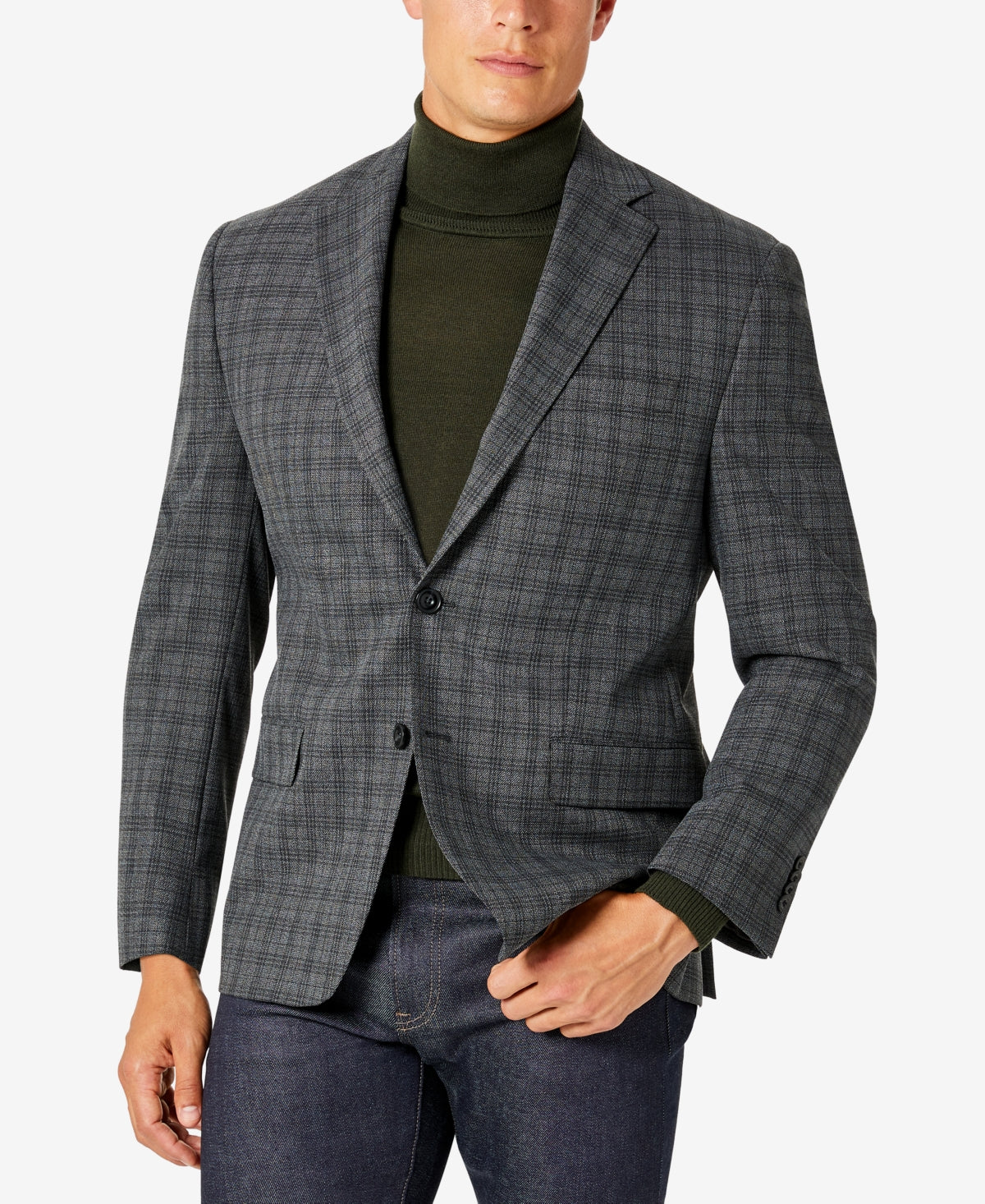 Michael Kors Mens Modern Fit Check Sport Coat Blazer Charcoal Grey 40R