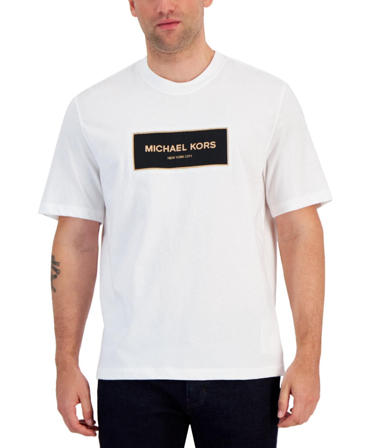 Michael Kors Men's Flagship Modern Fit Logo Graphic T Shirt White Large