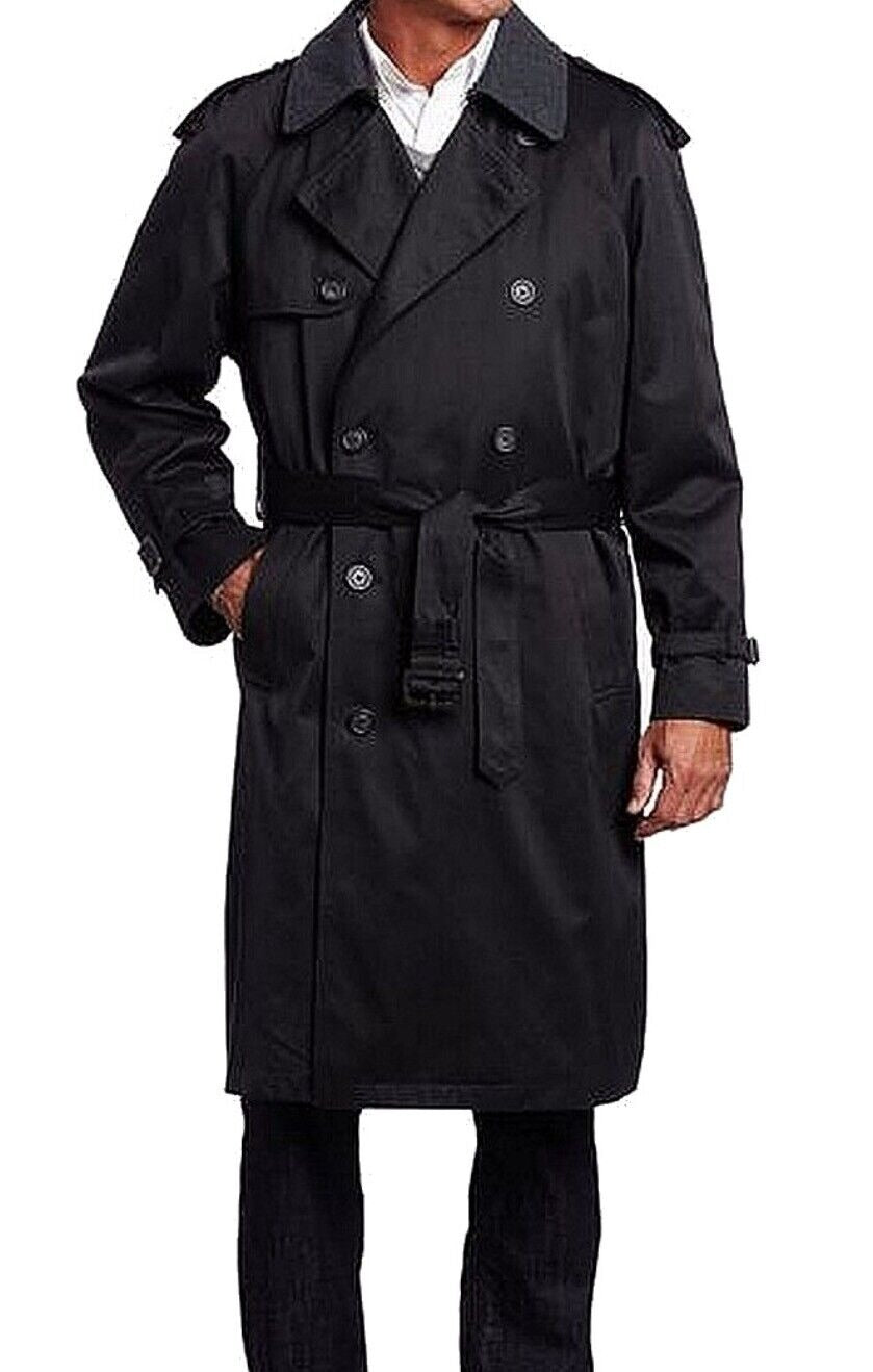 Hart Schaffner Marx Barrington Classic Fit Cotton Blend Trench Coat 38R Black