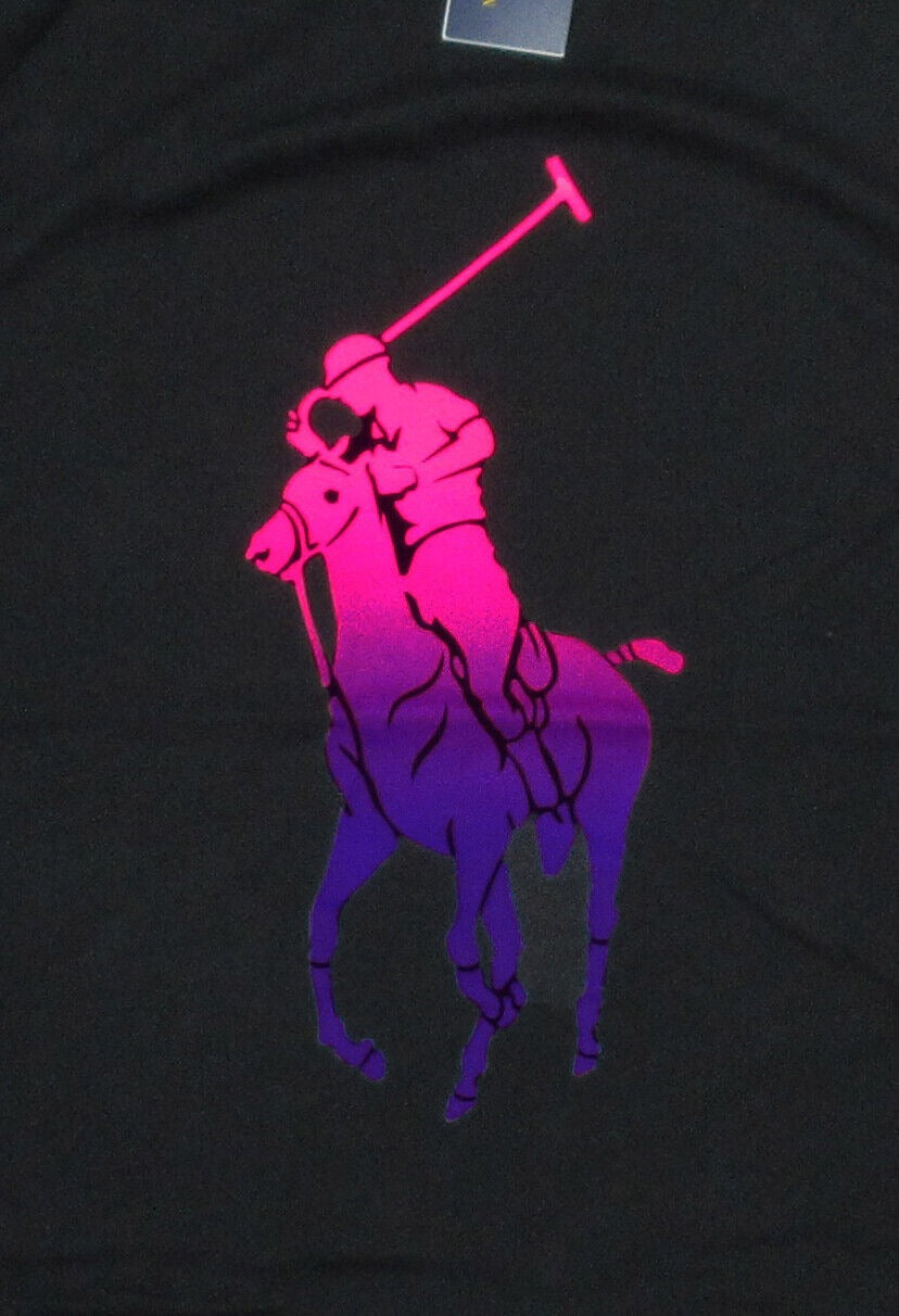 Polo Ralph Lauren Men's Black Ombre Pony Player Crew-Neck T Shirt XLT Black