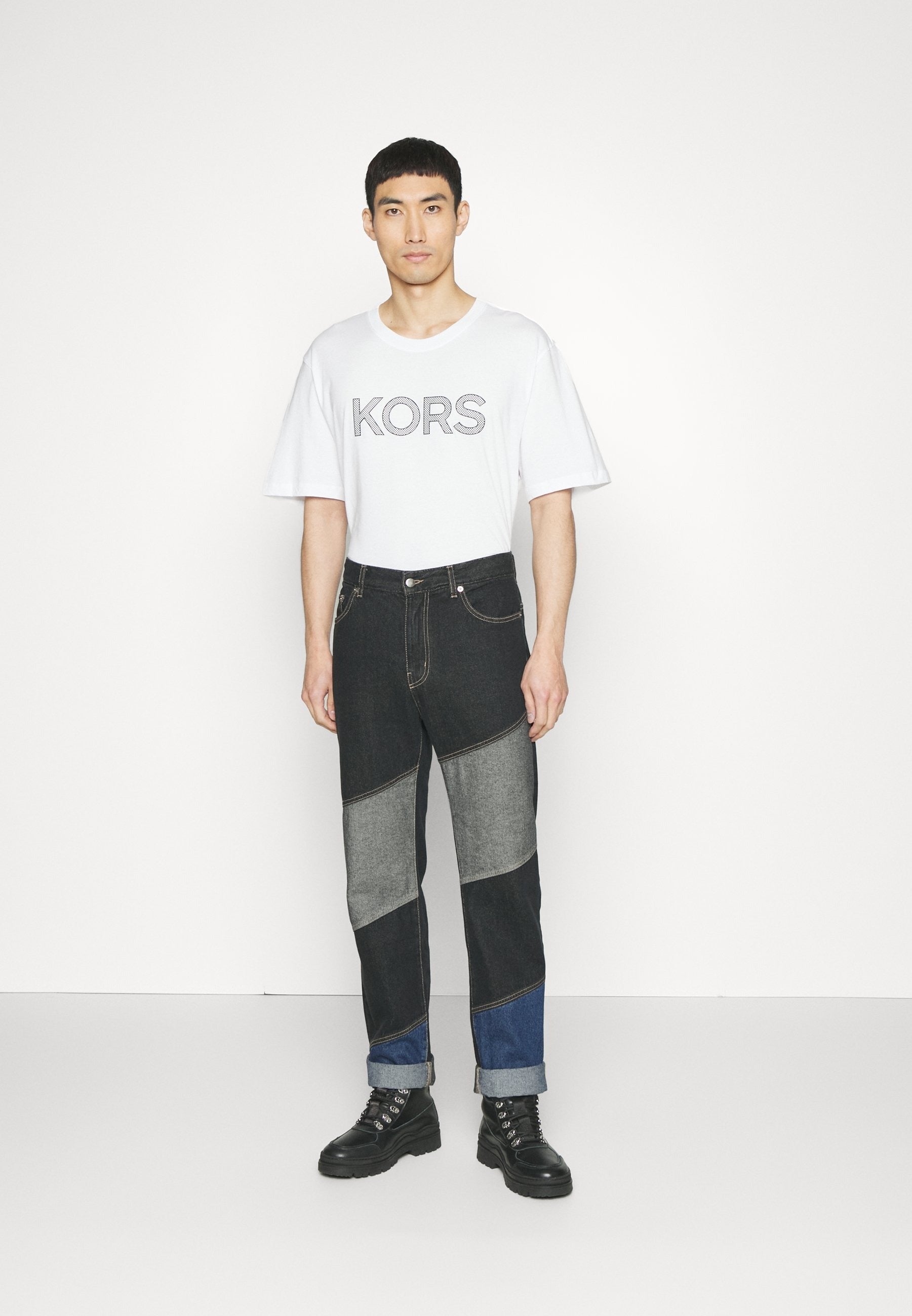 Michael Kors Mens Checker T shirt Small Opal Grey