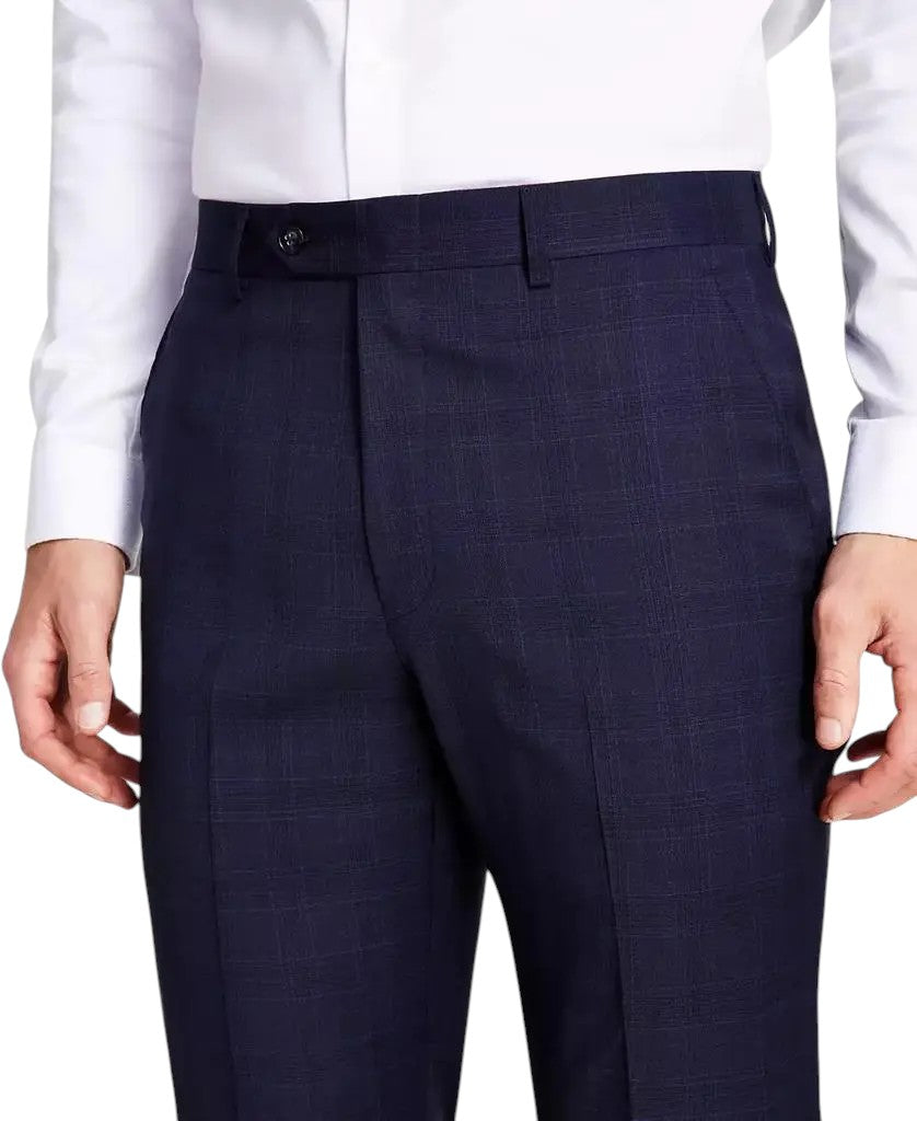 Michael Kors Mens Classic fit Dress Pants 38 / 30 Navy Blue Plaid Stretch Wool