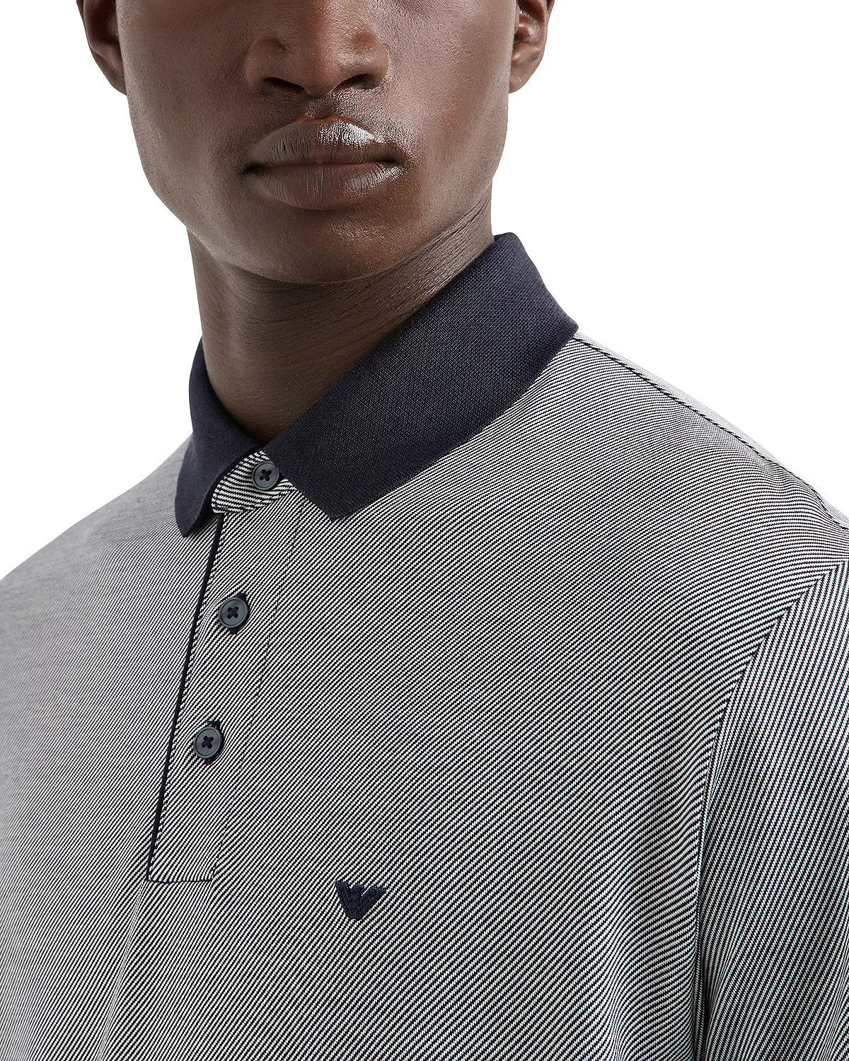 Emporio Armani Two Tone Micro Design Polo Shirt MEDIUM Navy Blue