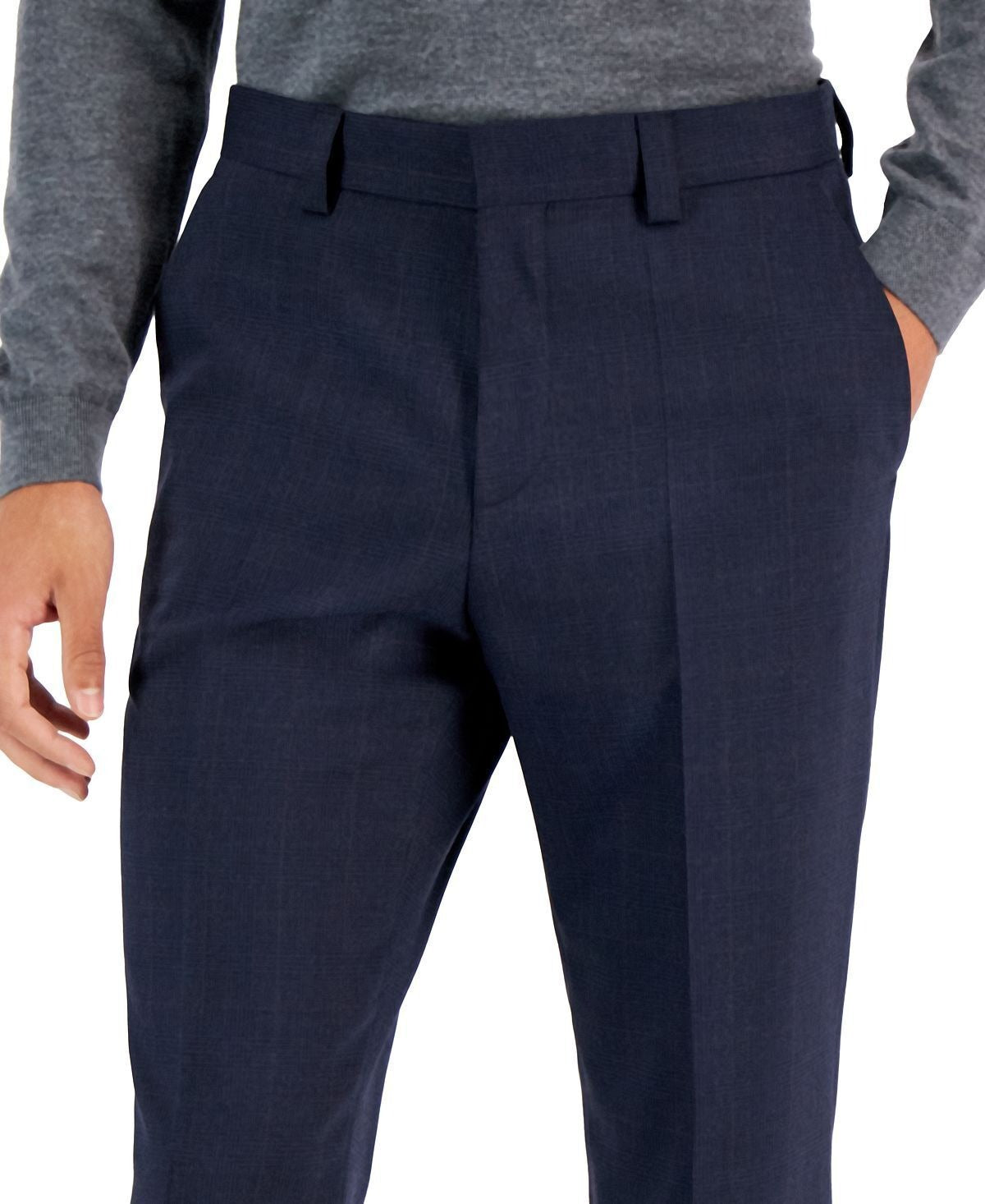 HUGO BoSS Mens Modern-Fit Wool Dress Pants 30 x 32 Navy Blue / Brown Plaid
