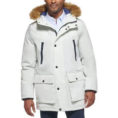 Club Room Men's Parka Jacket with Faux Fur-Hood - Ice Gray Medium Coat
