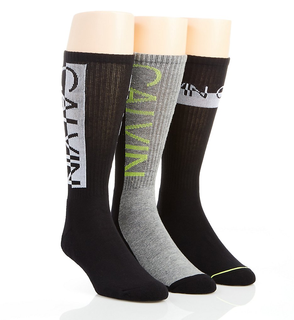 Calvin Klein Men's 3pk Logo Crew Socks Black One Size
