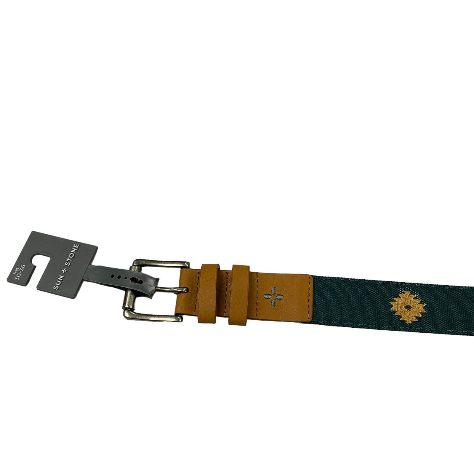 Sun + Stone Mens Green Printed Faux Leather Belt Small / Medium  30 - 36