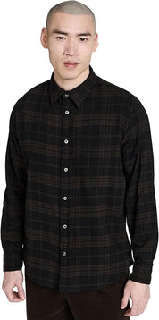 Norse Projects Mens Flannel Algot Relaxed Fit Check Shirt Small Espresso Brown