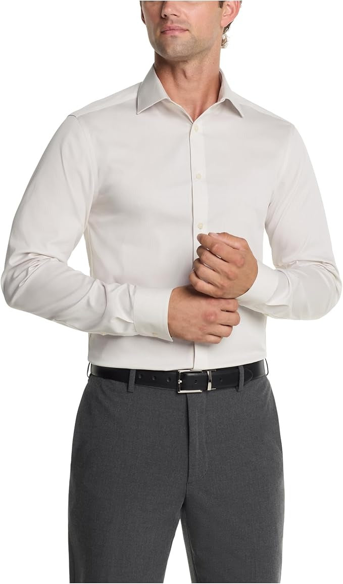 Calvin Klein Mens Slim fit Dress Shirt Small 14.5 in 32-33 Beige Solid