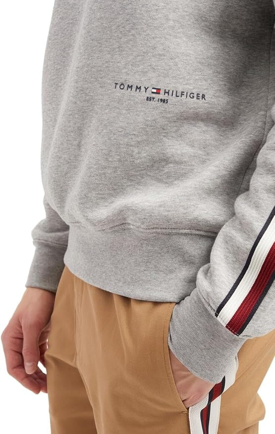 Tommy Hilfiger Mens New Global Stripe Crewneck Sweatshirt Large Grey