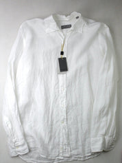Canali Men's Button Down Shirt White Size XL Chambray Linen