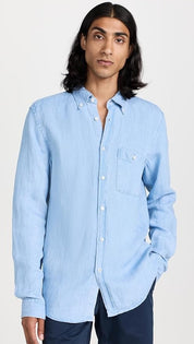 Hugo Boss Mens Ronan Slim Fit Chambray Button Up Shirt Large Blue