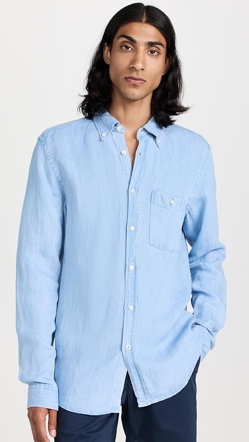 Hugo Boss Mens Ronan Slim Fit Chambray Button Up Shirt Large Blue