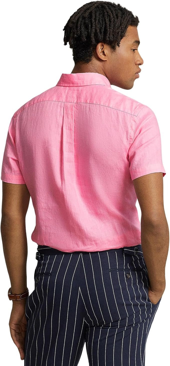 POLO RALPH LAUREN Men's Short Sleeve Classic Fit Linen Shirt Medium Pink