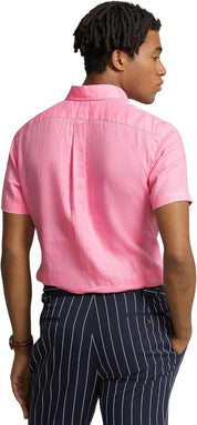 POLO RALPH LAUREN Men's Short Sleeve Classic Fit Linen Shirt Medium Pink