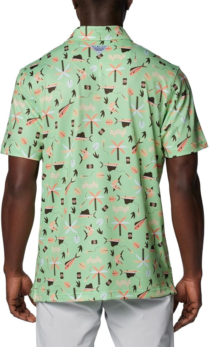 Columbia Men's Printed Short Sleeve Performance Polo Shirt Large Green Swordfish