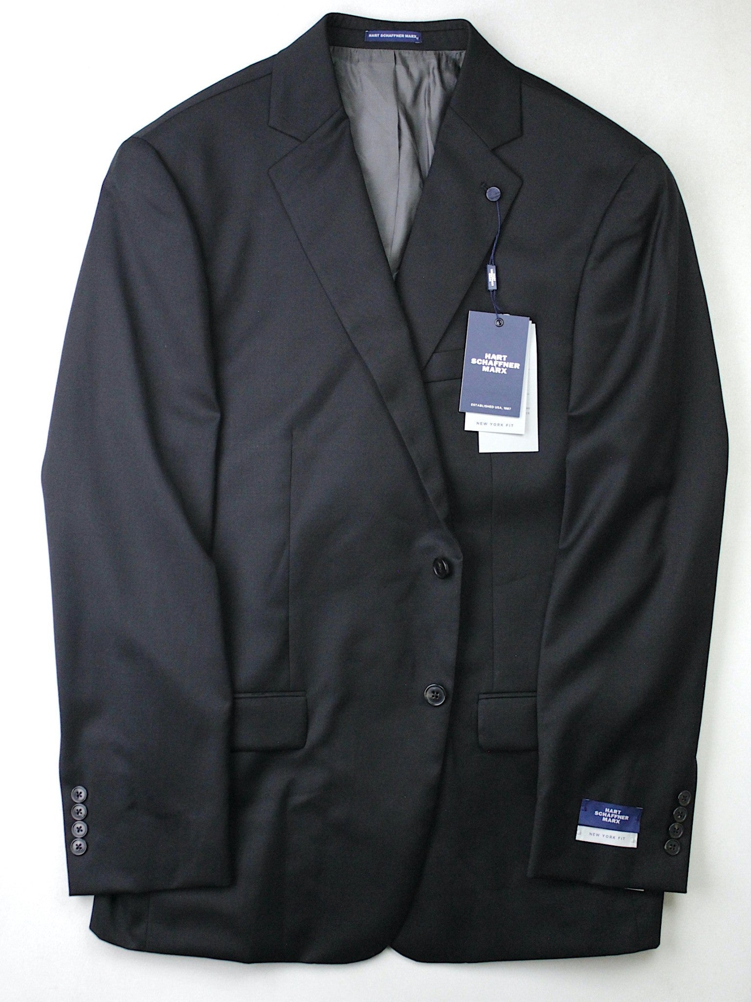 Hart Schaffner Marx Mens Classic fit Suit Jacket Blazer 44 L Black Solid Stretch
