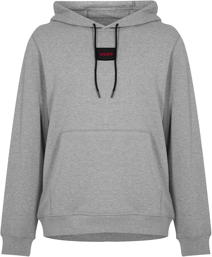 Hugo Boss Mens Logo Patch Hooded Pullover Hoodie Sweatshirt Grey Small