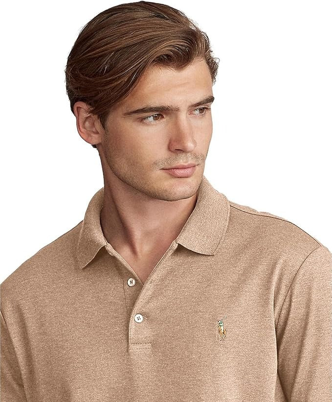 Polo Ralph Lauren Mens Classic Fit Soft Cotton Long Sleeve Polo Shirt Beige 2XL