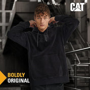 CAT Caterpillar Mens Corduroy Pullover Hoodie Sweatshirt Medium Black