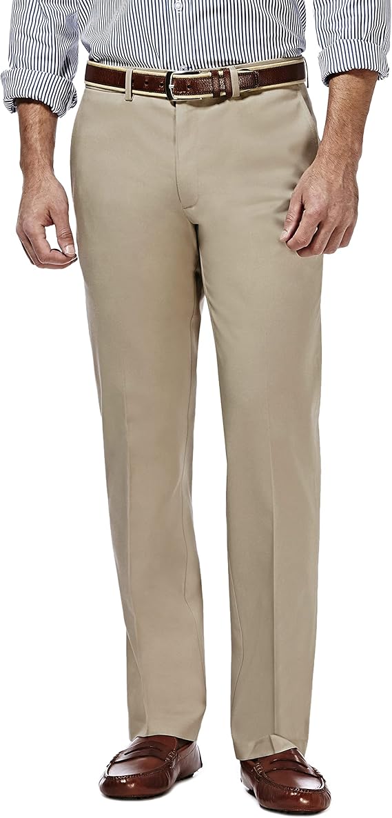 Haggar Mens Straight fit Casual Khaki Pants 34 / 30 Beige Solid