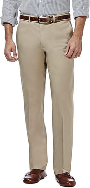 Haggar Mens Straight fit Casual Khaki Pants 34 / 30 Beige Solid