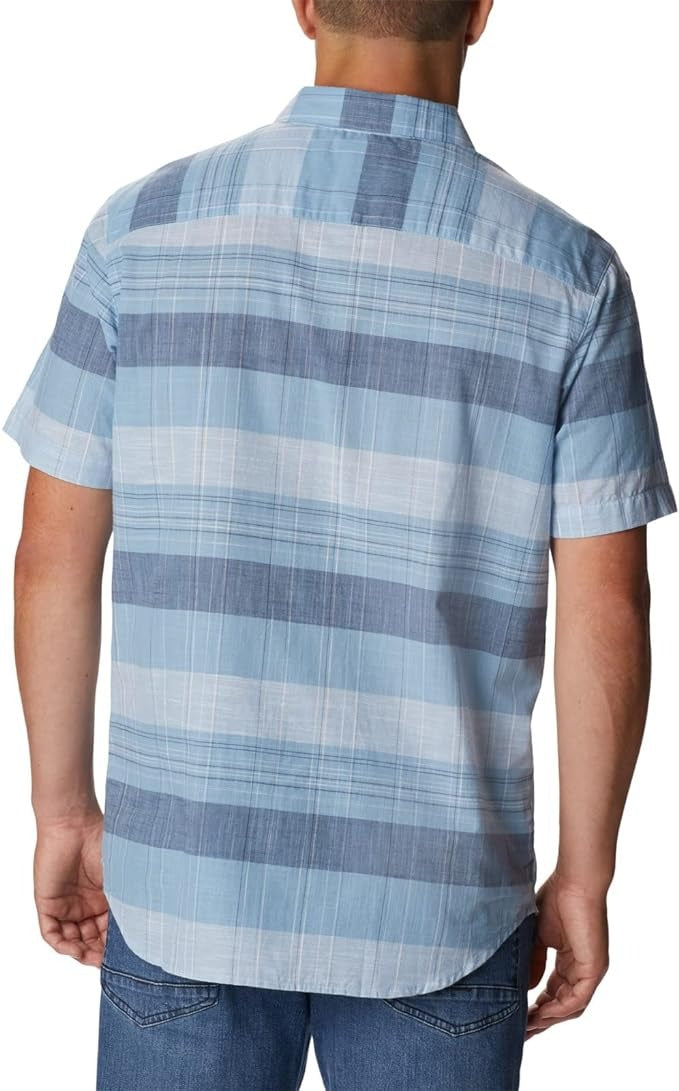 Columbia Mens Rapid Rivers Short Sleeve Button Up Shirt Small Blue Striped