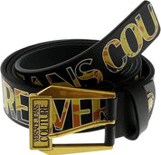 VERSACE JEANS COUTURE Black/Gold Buckle Lettering Leather Belt Size 90 34 - 35