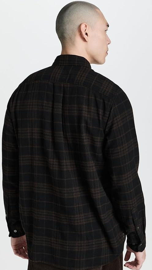 Norse Projects Mens Flannel Algot Relaxed Fit Check Shirt Small Espresso Brown
