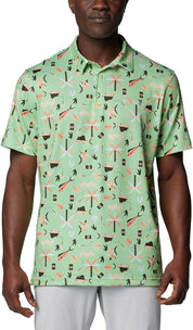 Columbia Men's Printed Short Sleeve Performance Polo Shirt Large Green Swordfish