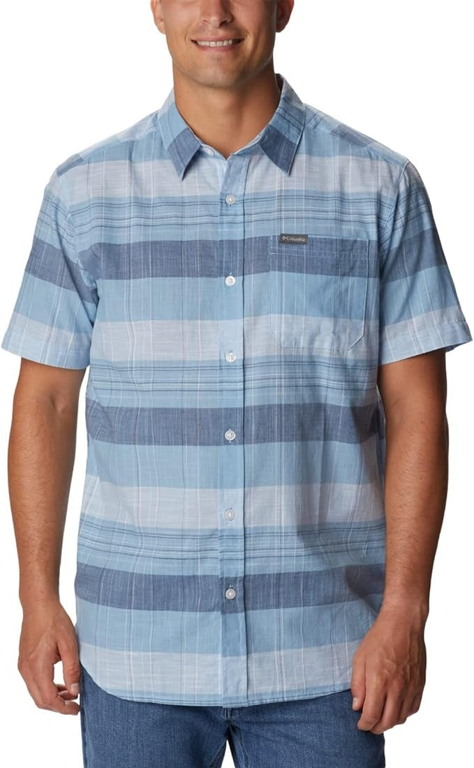 Columbia Mens Rapid Rivers Short Sleeve Button Up Shirt Small Blue Striped