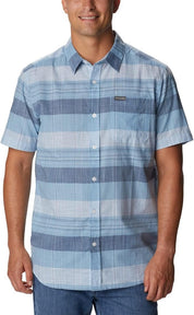 Columbia Mens Rapid Rivers Short Sleeve Button Up Shirt Small Blue Striped