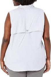 Columbia Womens  fit Sleeveless Button-Up Shirt 1X White Solid