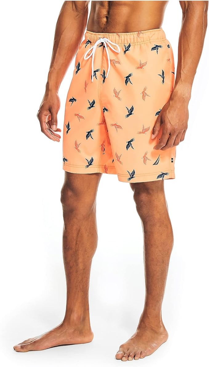 Nautica Mens Parrot-Print Elastic Swim Trunks Small Orange Swimsuit