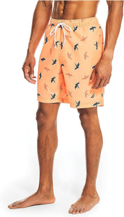 Nautica Mens Parrot-Print Elastic Swim Trunks Small Orange Swimsuit