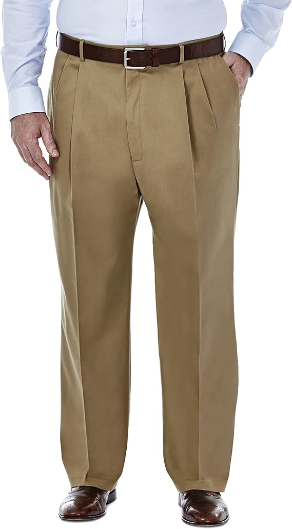 Haggar Mens Classic fit Casual Pants 58 / 30 Beige Solid